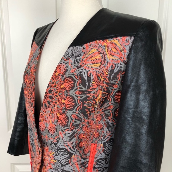 Helmut Lang Leather Jacket 6 Coat Small Black crop Orange Tiger Medallion - Picture 9 of 13